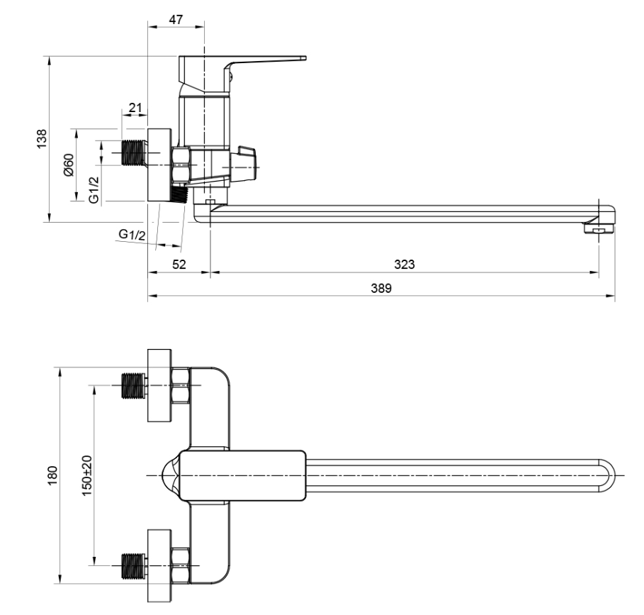 Смеситель для ванны с длинным изливом NARCIS ЧЕРНЫЙ, NAR06-320BL-25221 в строительных магазинах СтройГрад