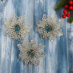 Украшение ёлочное ˮАжурный цветокˮ (набор 3 шт) 10,5 см, серебро в строительных магазинах СтройГрад