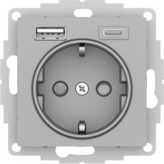 Розетка 16А с USB A+C Systeme Electric AtlasDesign Алюминий (5В/2,4А/3 А, 2х5В/1,5А), мех