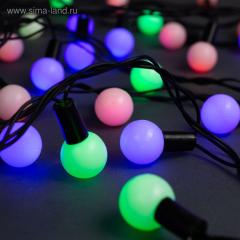 Гирлянда «Нить» 10 м с насадками «Шарики 2.5 см», IP44, тёмная нить, 100 LED мульти (RG/RB), мигание