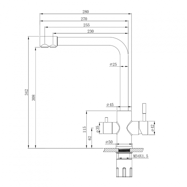 Смеситель для кухни под фильтр из нержавеющей стали EKO, EKO05-151 в строительных магазинах СтройГрад