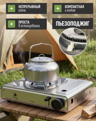 Плита газовая портативная 1 конфорка, 33х25х7 см, для цанговых баллонов, переходник, кейс в строительных магазинах СтройГрад