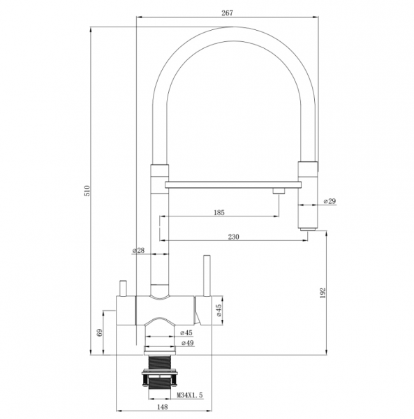 Смеситель для кухни GUN METAL с гиб. изл. (черный) под фильтр из нерж.стали EKO, EKO05-160GunMetal в строительных магазинах СтройГрад