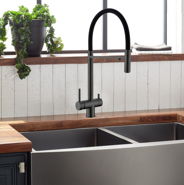 Смеситель для кухни GUN METAL с гиб. изл. (черный) под фильтр из нерж.стали EKO, EKO05-160GunMetal в строительных магазинах СтройГрад