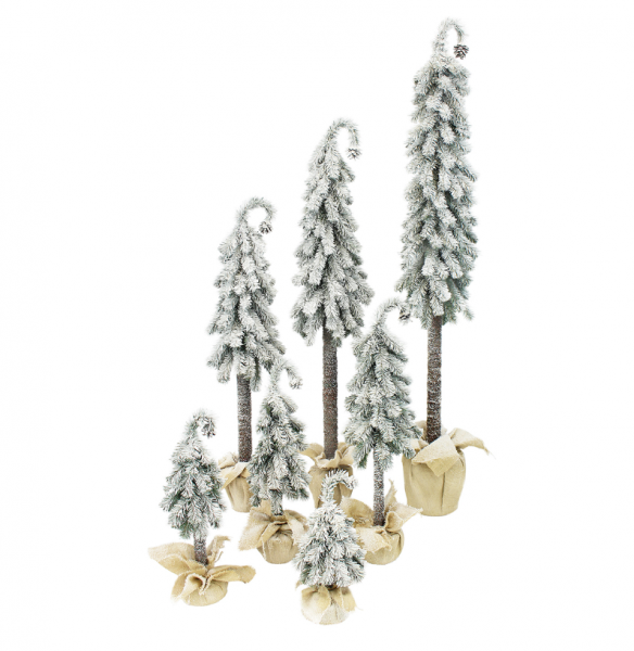 Ель искусственная Петрушка зеленая заснеженная на высокой ножке в мешке 0,6 м в строительных магазинах СтройГрад