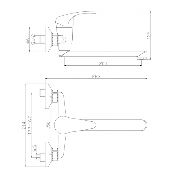 Смеситель для кухни настенный LUCH, LUC15-190 в строительных магазинах СтройГрад