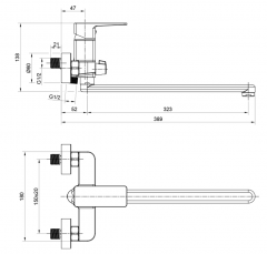 Смеситель для ванны с длинным изливом NARCIS ЧЕРНЫЙ, NAR06-320BL-25221 в строительных магазинах СтройГрад